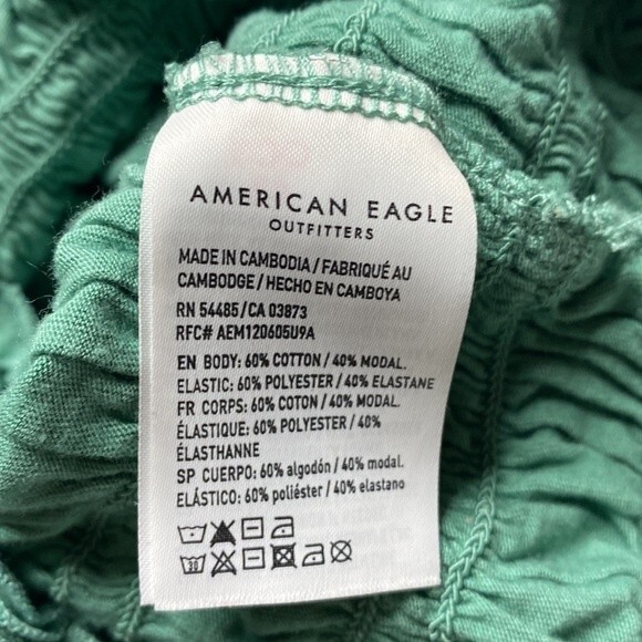 Anerican Eagle Cropped Smocked Floral Tank Top Cotton Modal Blend Teal Size XS - Picture 10 of 13